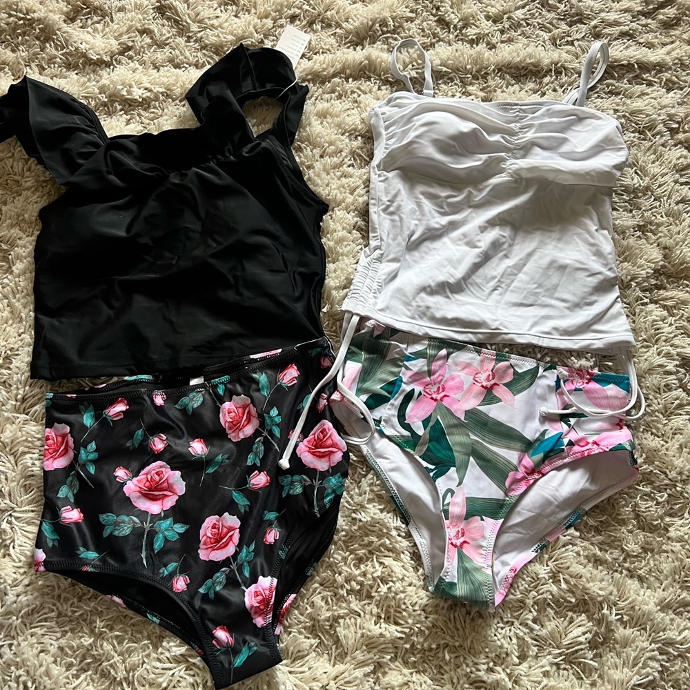 Beachsissi -2 Floral and Solid Swimsuit Sets - NWT - Medium
